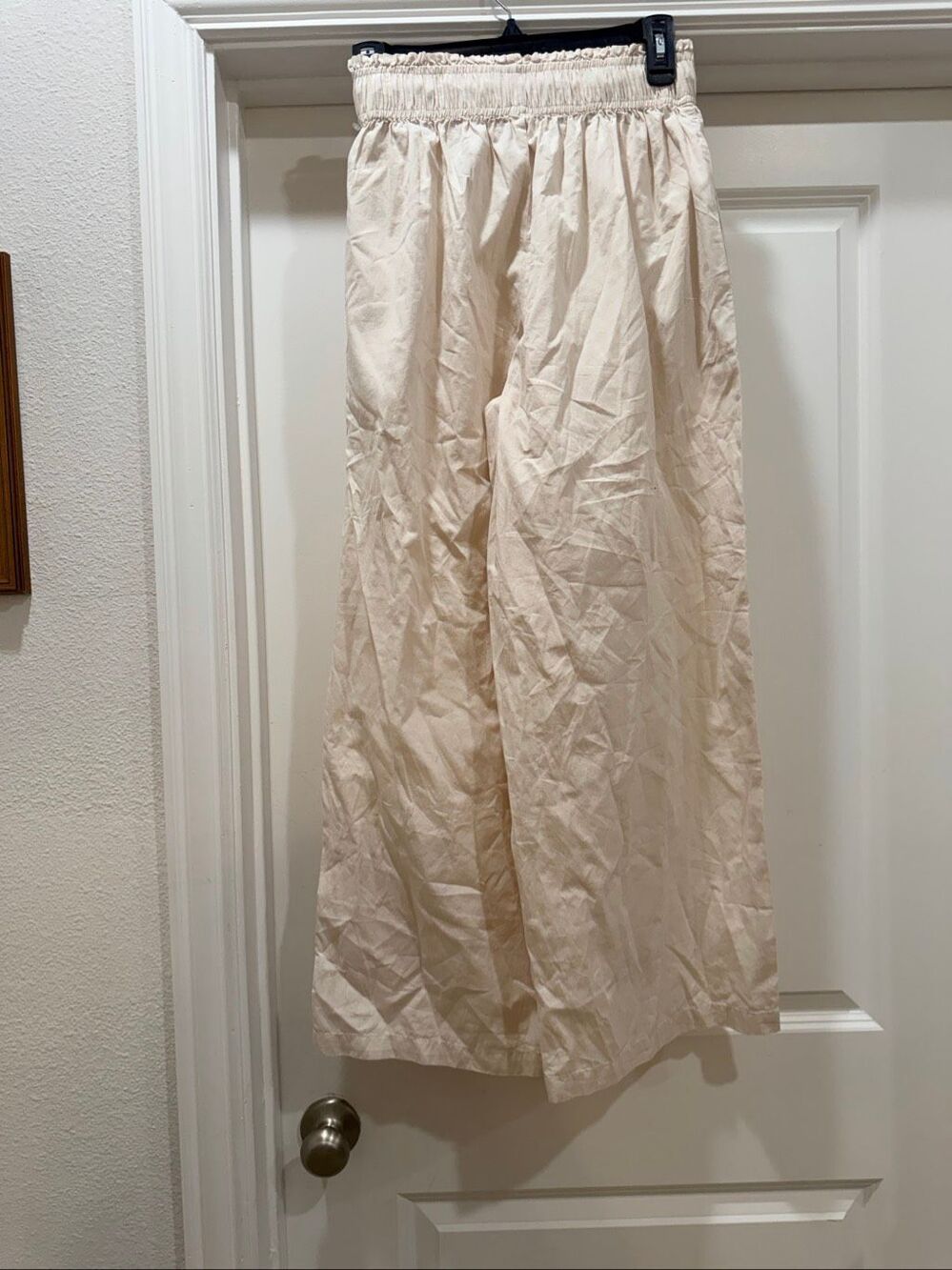 Free People Cream Linen Wide Leg Pull On Pants Elastic Waistband Size XS